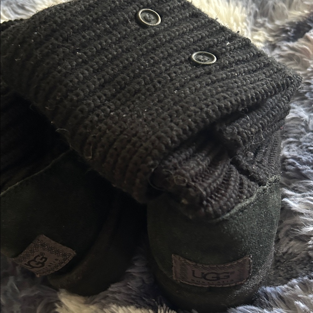 UGG Black Knit and Suede Winter Boots